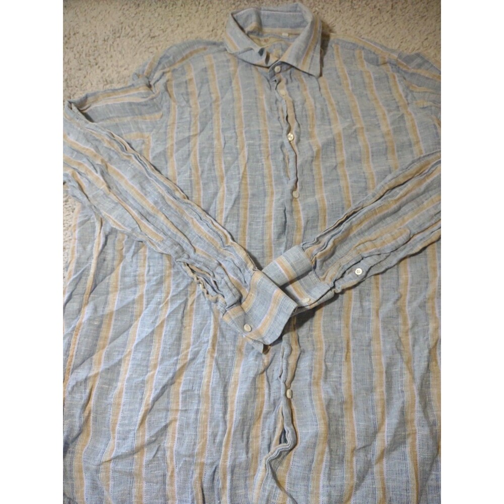 Luciano Barbera Linen Flax Button Up Shirt XL Striped